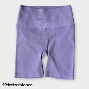 Spiritual Gangster High-Waisted Ribbed Bike Yoga Shorts Purple Lavender XS SMALL